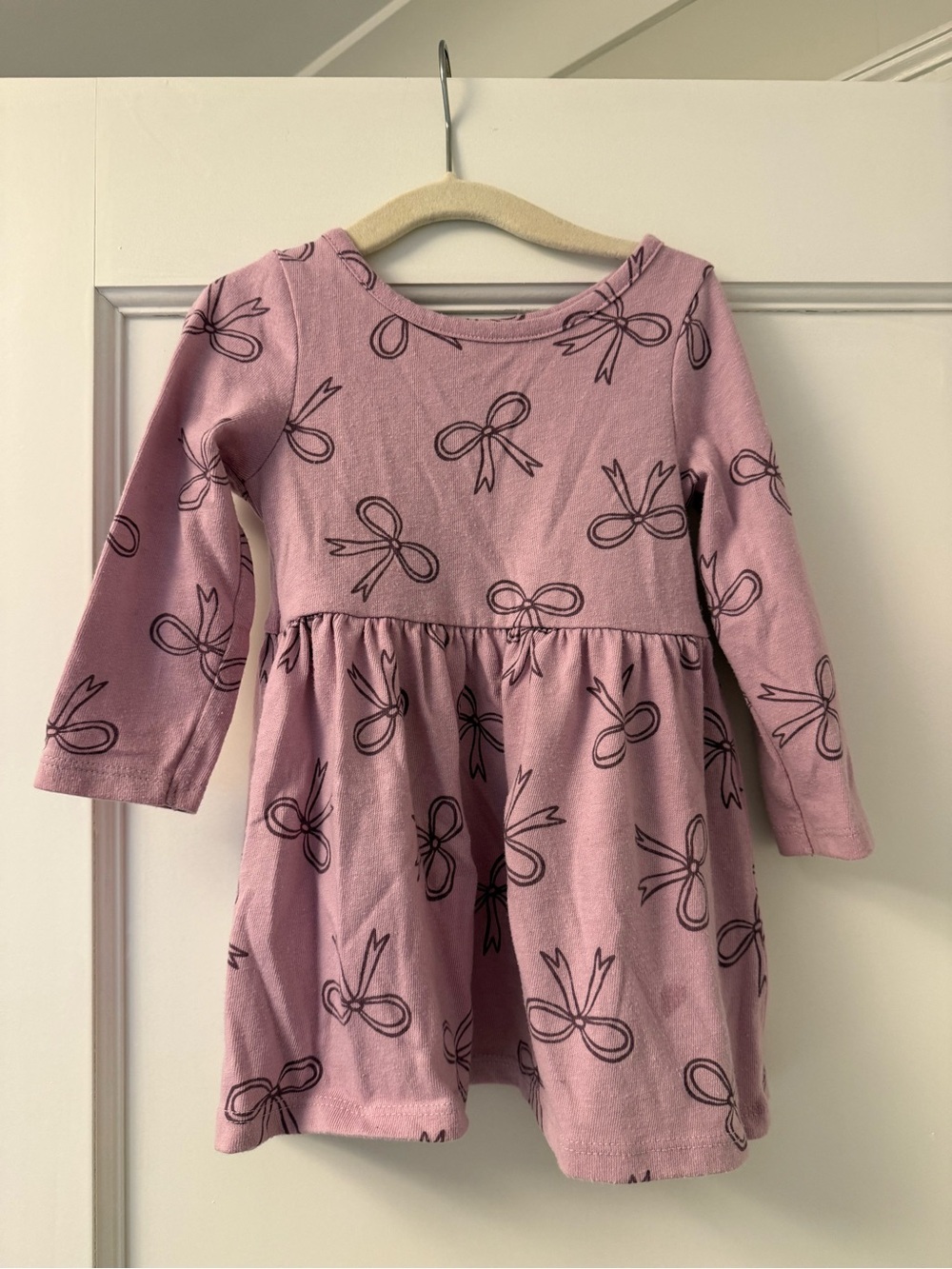 Cat & Jack Purple Pink Bow-Print Long Sleeve Dress 12M